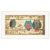 Three Wise Owls 2 White Framed Print Wall Art